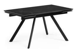 Обеденный стол Габбро 140(200)х80х76 черный мрамор / черный (80x76)